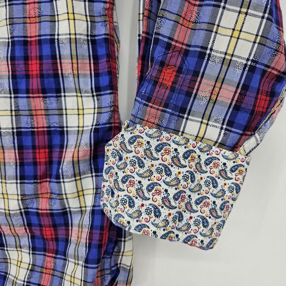 Robert Graham Shirt Mens XL Paisley Plaid Button Up Flip Cuffs Casual Preppy - Picture 3 of 11